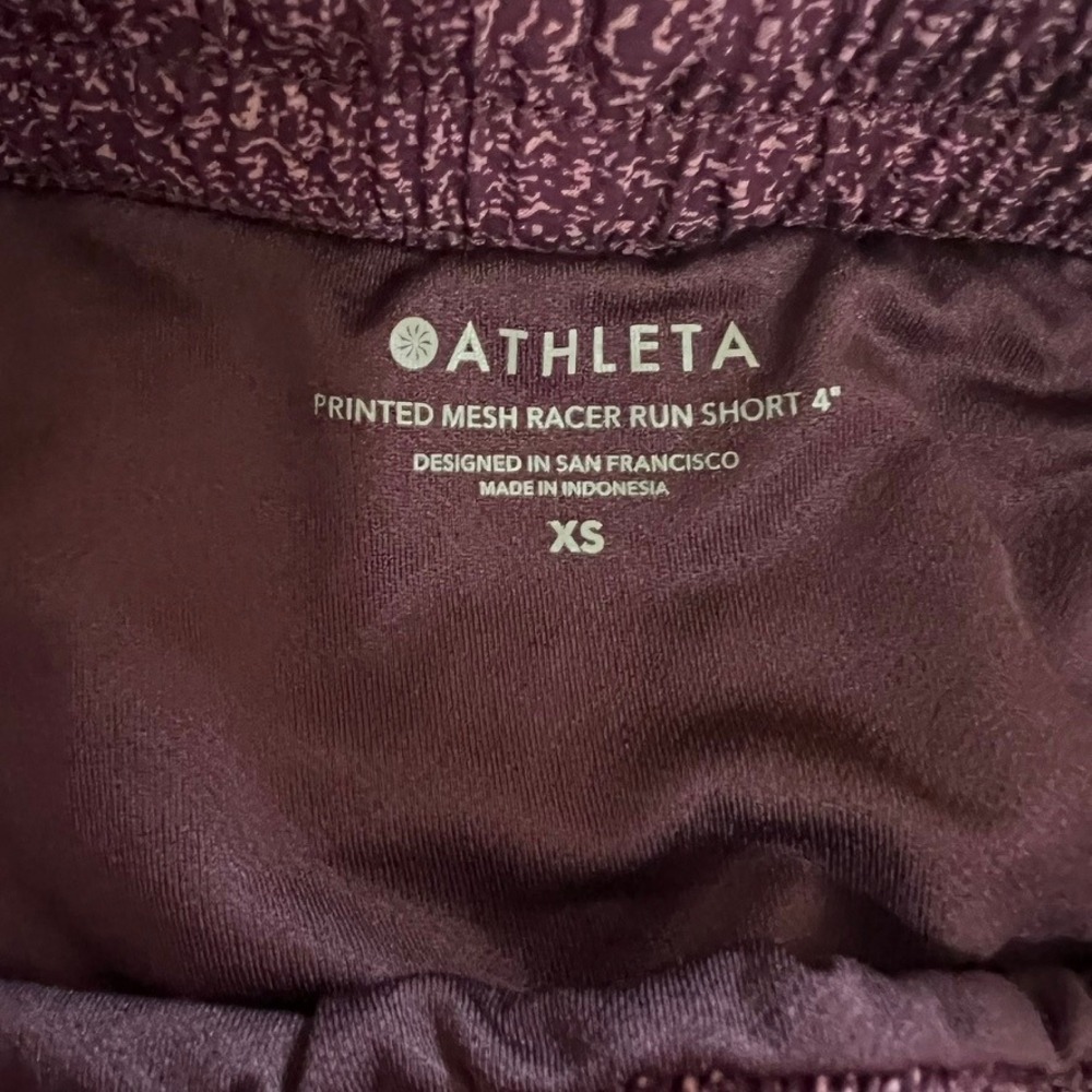 Athleta Printed Mesh Racer Run Shorts Womens XS Purple Athletic Gym Active - Picture 2 of 7